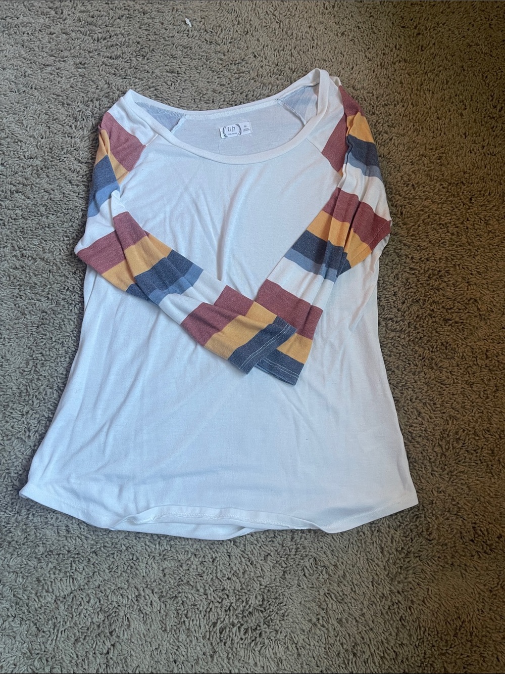 Striped Sleeve White Women's Raglan Top- Maurice’s brand